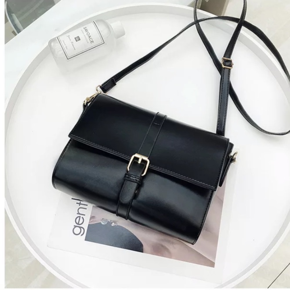Smooth Finish Faux Leather Black Basic Crossbody